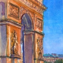  Arc de Triomphe. Sketching, Drawing, Watercolor Painting, Architectural Illustration, Sketchbook & Ink Illustration project by Patricia Elliott-Seitz - 02.16.2024