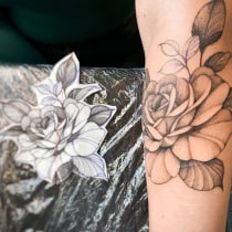 Mein Abschlussprojekt für den Kurs: Botanisches Tattoo mit Pointillismus. Ilustração tradicional, Desenho de tatuagens e Ilustração botânica projeto de Tayfun Boztepe - 02.03.2024