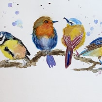 Songbirds. Traditional illustration, Watercolor Painting, Realistic Drawing, and Naturalistic Illustration project by anneflienpost - 03.12.2024
