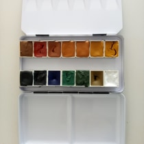 14 Handmade Half-pans Watercolour Box. Artesanato, Artes plásticas, Pintura, Pintura em aquarela, DIY, e Teoria da cor projeto de Lucía Sánchez - 16.03.2024
