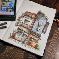 My project for course: Expressive Architectural Sketching with Colored Markers. Sketching, Drawing, Architectural Illustration, Sketchbook & Ink Illustration project by Sarah - 05.02.2024