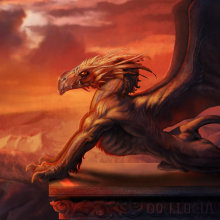 Atardecer con dragón. Ilustração tradicional projeto de Llucià Riba Galí - 29.03.2011