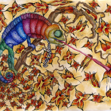 Trippy chameleon. Een project van Traditionele illustratie van Penelope Moreno - 07.08.2011