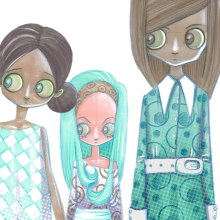 Three girls. Ilustração tradicional projeto de Marga Turnbull - 28.08.2012