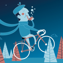 Neruda en bicicleta. Traditional illustration project by Estefani Bravo Morales - 09.20.2012