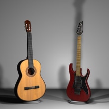 Escena Guitarras 3D. Un proyecto de Diseño, Ilustración tradicional y 3D de Diseño Gráfico - 26.03.2013