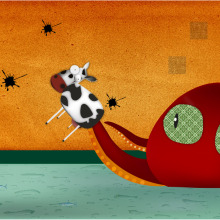 El por qué las vacas tienen manchas negras. Ilustração tradicional projeto de elena - 28.03.2013