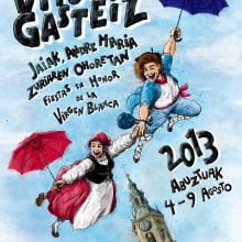 Cartel Fiestas en Honor de la Virgen Blanca (2013) . Un proyecto de Ilustración tradicional y Publicidad de Adrián Izquierdo - 28.05.2013
