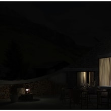 Villa de Vals exterior noche 3D. Design, and 3D project by Lucia Larrosa Escartín - 09.20.2013