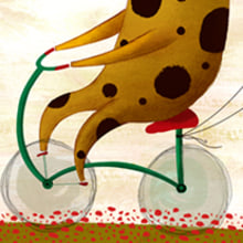 Jirafa en bicicleta. Ilustração tradicional projeto de Alejandra Fernández - 22.10.2012