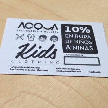 Tarjeta de descuento en ropa de niños para ACQUA | Peluquería & Belleza. Design projeto de María Caballer - 13.11.2013