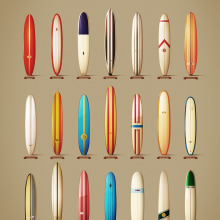Classics longboards from the 60´s. Ilustração tradicional projeto de Txema Mora - 16.12.2013