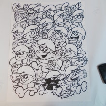 Mural de mas de 1000 personajes sobre el mundo del comic ,animacion y el videojuego hoy :101 pitufos . Un proyecto de Ilustración tradicional de david alcala cerrada - 14.01.2014
