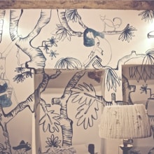 Mural en 'Fashion.cat' Store. Ilustração tradicional, e Design de interiores projeto de lara costafreda - 17.02.2014