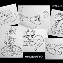 La serpiente te dice dónde está: boceto -> resultado. Un proyecto de Ilustración tradicional y Escritura de Elena Doménech - 20.02.2014