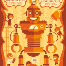 Poster para el Taller Infantil de Robots Pitarque Robots. Un proyecto de Ilustración tradicional, Diseño de personajes y Diseño gráfico de Leone - 24.02.2014
