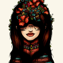 The girl who was thinking about geometry & red flowers. Un proyecto de Ilustración tradicional y Diseño de personajes de Luis Pinto - 27.02.2013