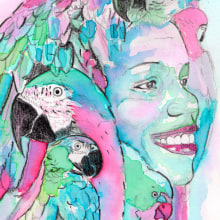 Retrato de Mila con loros · acuarela. Un proyecto de Ilustración tradicional, Bellas Artes y Pintura de Natalia Vallès López - 18.05.2013