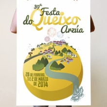 Cartel festa do queixo. Design, and Traditional illustration project by Ángela Búa - 08.07.2014