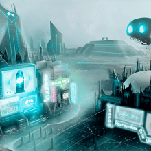 Ciudad Ciberpunk - Twisted Future. Ilustração tradicional projeto de Chris Borland - 21.09.2014