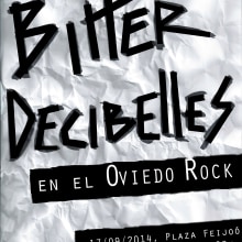 Cartel Concurso de Rock Ciudad de Oviedo, Bitter Decibelles. Un proyecto de Diseño gráfico de Julia Menéndez - 16.09.2014