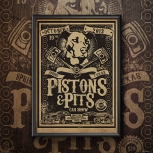 Pistons & Pits. Design, Traditional illustration, Graphic Design, and Screen Printing project by Vicente Yuste - 11.10.2014