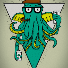 H.P. LOVECRAFT -Hipster Cthulhu. Traditional illustration, and Character Design project by Arturo Güitrón - 02.28.2015
