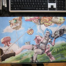 Jinx's playmat. Design, Traditional illustration, and Painting project by Sara C. Rodríguez - 03.21.2014