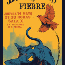 Cartel para las bandas "Las Buenas Noches" y "Fiebre". Ilustração tradicional projeto de Arturo Salguero Callejas - 27.04.2015