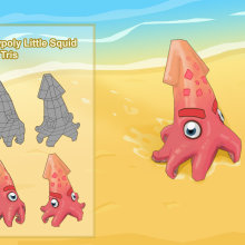 Low Poly little Squid - Criatura 3D para videojuego Hamusutaman. 3D & Interactive Design project by Alfonso Montón - 05.27.2015