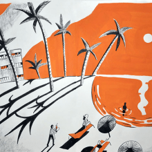 Palm Beach (tarjeta de vacaciones). Traditional illustration project by Maribel Lobelle - 02.11.2014