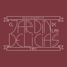 Imagen corporativa para restaurante "El Jardín de las delicias" y tipografía creada expresamente para el proyecto.. Design, e Design gráfico projeto de Fernando Bravo Carpio - 28.06.2015