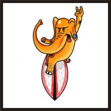 Elephant Surf. Ilustração tradicional, e Design gráfico projeto de Claudio Carvajal Manzo - 14.07.2015