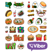 Stickers de comida kawaii para Viber app. Un proyecto de Ilustración tradicional, Diseño de personajes y Diseño gráfico de Squid&Pig - 02.08.2015
