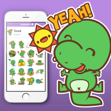 Stickers Chuck el T-Rex para indoona app. Un proyecto de Ilustración tradicional, Diseño de personajes y Diseño gráfico de Squid&Pig - 09.08.2015