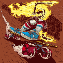 Ghost Rider Downhill Skater. Ilustração tradicional projeto de Marcos Cabrera - 02.09.2015