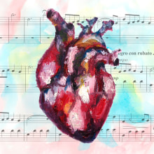 Sonoro corazón. Traditional illustration, Music, Editorial Design, Fine Arts, and Painting project by Mere Merola - 07.15.2015