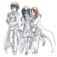Hermione, Harry y Ron (GenderBender). Traditional illustration, and Character Design project by Noelia Martín Cardona - 09.29.2015