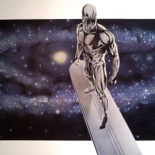 Mural "Estela Plateada" (Silver Surfer). Design, Traditional illustration, Installations, Character Design, Arts, Crafts, Fine Arts, Interior Architecture, Interior Design, Painting, and Comic project by A Tu Arte - 10.17.2015