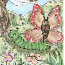 The Butterfly and The Caterpillar. Ilustração tradicional projeto de Alice Vettraino - 17.10.2015