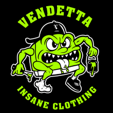 Vendetta Insane Clothing. Traditional illustration, Accessor, Design, Character Design, Graphic Design, and Screen Printing project by Adrian BD - 10.09.2015