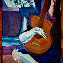 El guitarrista ciego, acrílicos. Ilustração tradicional projeto de Marina Martín Hacar - 20.11.2015