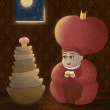 La princesa comiendo sus pasteles. Traditional illustration, Editorial Design, and Painting project by Alice Vettraino - 11.04.2015