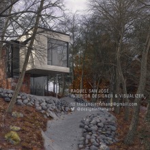 3D basado en la casa Val des Monts Cottage de  Christopher Simmonds Architects en Canadá. Projekt z dziedziny Design, 3D,  Architektura, Architektura wnętrz, Projektowanie wnętrz, Architektura krajobrazu, Projektowanie oświetlenia i Postprodukcja fotograficzna użytkownika Raquel San José - 26.11.2015