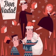 Bon Nadal Postal. Ilustração tradicional, e Design gráfico projeto de Debbie Nicole Marentes - 23.12.2015