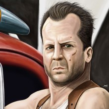 John Mcclane (Bruce Willis). Un proyecto de Ilustración tradicional, Pintura y Cine de Jorge M. Hernández Alférez - 09.10.2013