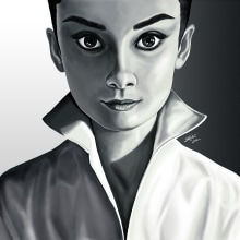 Retrato Audrey Hepburn. Ilustração tradicional, Pintura, e Cinema projeto de Jorge M. Hernández Alférez - 09.12.2012