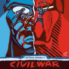 Captain America Civil War poster. Un proyecto de Ilustración tradicional, Cine, vídeo, televisión, Bellas Artes, Diseño gráfico, Cómic y Cine de Gabriel Navarro Romero - 03.02.2016