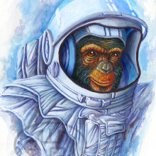 Space monkey. Projekt z dziedziny Trad, c i jna ilustracja użytkownika Fernando Garrido Rubio - 07.02.2016