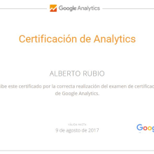 Certificado Google Analytics. Marketing projeto de Alberto Rubio Criado - 08.02.2016